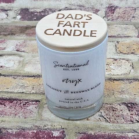 Onyx Scent Coconut & Beeswax Candle Lasered "Dad's Fart Candle" Message 11 oz