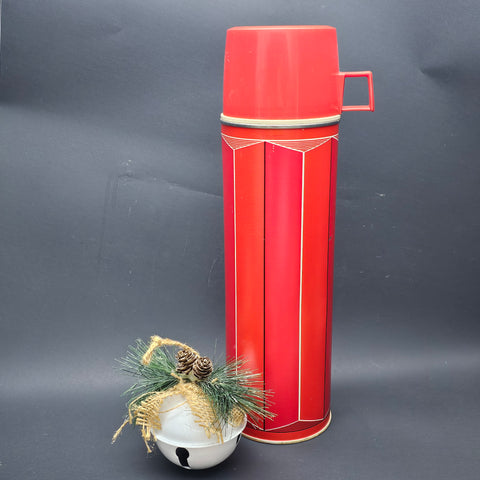 King Seeley Thermos 1 Quart 32 Oz Red Stripe Vacuum Bottle No 2410 Vintage 1974
