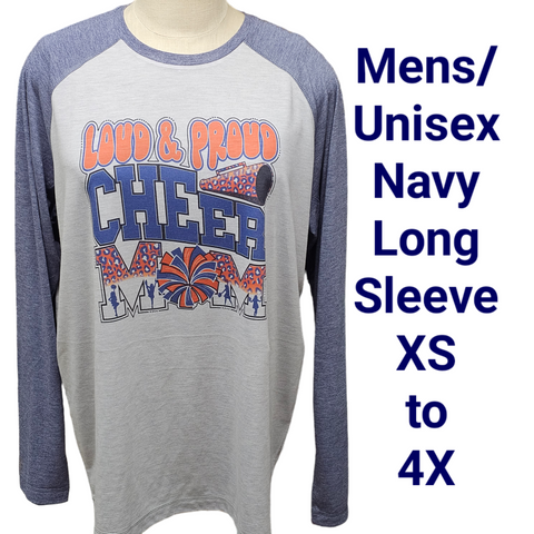 Orange and Blue Loud and Proud Cheer Mom Mens/Unisex Navy Long Sleeve