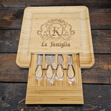 La Famiglia Charcuterie Cheese Board and Knife Set with Initial