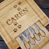Paw Prints Bamboo Charcuterie Cheese Board and Knife Set