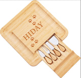 Paw Prints Bamboo Charcuterie Cheese Board and Knife Set