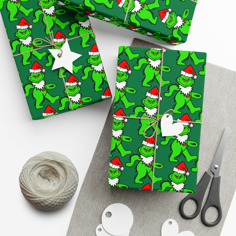 Green Grateful Dead Grinch Bear Gift Wrapping Paper