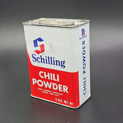 Vintage Schilling Chili Powder 4oz Tin (pre-UPC)