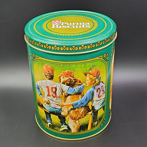 Vintage Purina Dog Biscuits Advertising Tin Canister 1989 Collectible