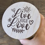 Sunrise Citron Soy Candle Lasered "Live, Laugh, Love" Message 14 oz