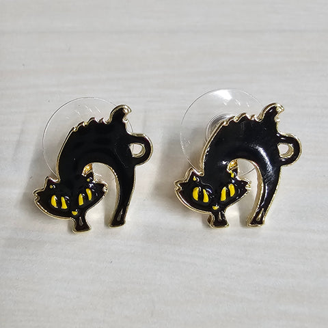 Scary Black Cat Enamel Stud Earrings