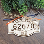 Small Town Zip Code With School Mascot Icon Christmas Ornament (Custom Made To Order) 4" Wide