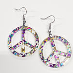 Peace Sign (Confetti Purple Teal Gold) Earrings