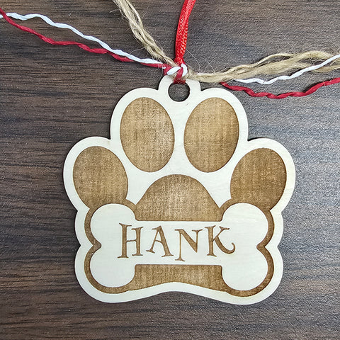 Paw Ornament (Custom Name) 3" Tall