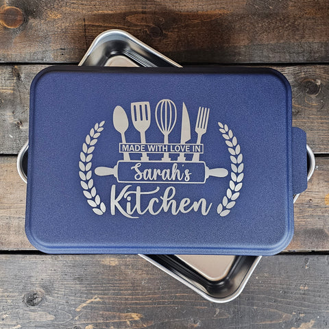 Kitchen Utensils Made with Love by "Name" Cake Pan w/ Lid (9x13)