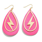 Pink Leather Statement Earring With Lightning Bolt Overlay