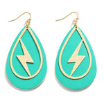 Teal Leather Statement Earring With Lightning Bolt Overlay