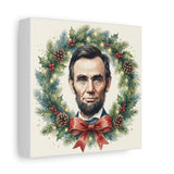 Abe Lincoln Historical President Portrait Canvas Festive Wreath Holiday Wall Art