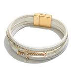 White Cross Rhinestone Print Multilayer Magnetic Closure Bracelet