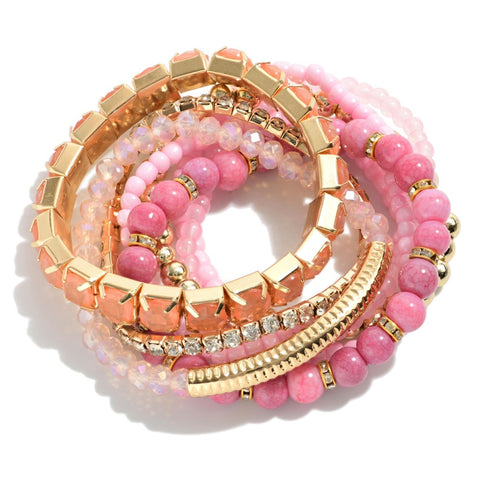 Pink Beaded 8 Strands Stretch Bracelet