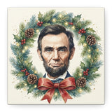 Abe Lincoln Historical President Portrait Canvas Festive Wreath Holiday Wall Art