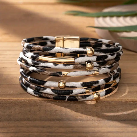 Standard Cheetah Animal Print Multilayer Magnetic Closure Bracelet