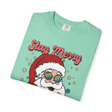Stay Merry And Bright Santa Tee — Retro Floral Christmas T-Shirt