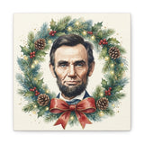 Abe Lincoln Historical President Portrait Canvas Festive Wreath Holiday Wall Art