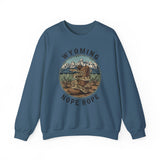 Wyoming 'Nope Rope' Crewneck Sweatshirt — Rattlesnake Teton Mountain Graphic