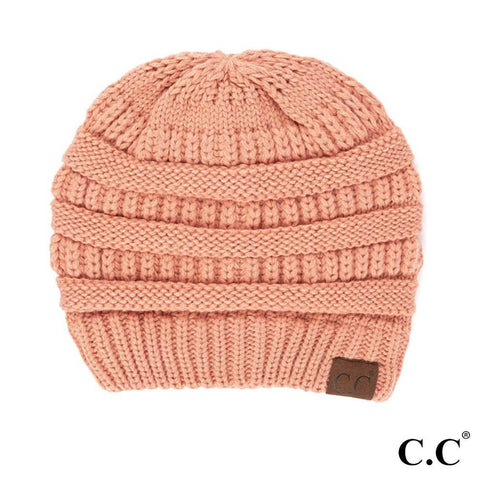C.C Hat-20A Solid Ribbed Beanie "The OG" Salmon Pink