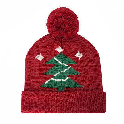 Christmas Holiday Tree Knit Beanie With Pom