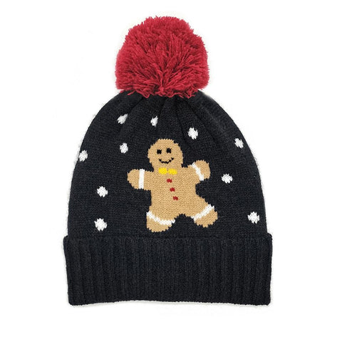 Gingerbread Man Knit Beanie With Pom