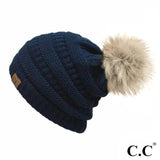 C.C HAT-43
Solid Ribbed Knit Faux Fur Pom Beanie