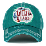 Teal "Wild Heart" Embroidered Vintage Distressed Baseball Cap