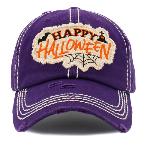 "Happy Halloween" Embroidered Vintage Distressed Baseball Cap