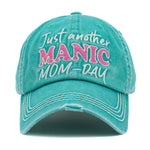 Hot Pink "Just Another Manic Mom-Day" Embroidered Vintage Distressed Baseball Cap