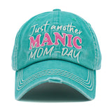 Hot Pink "Just Another Manic Mom-Day" Embroidered Vintage Distressed Baseball Cap