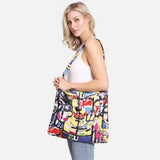 Two-in-One Abstract Graffiti Tote Bag that Unfolds Into a Beach Towel