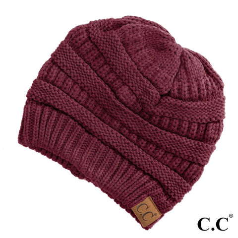 C.C Hat-20A Solid Ribbed Beanie "The OG" Burgandy 735112