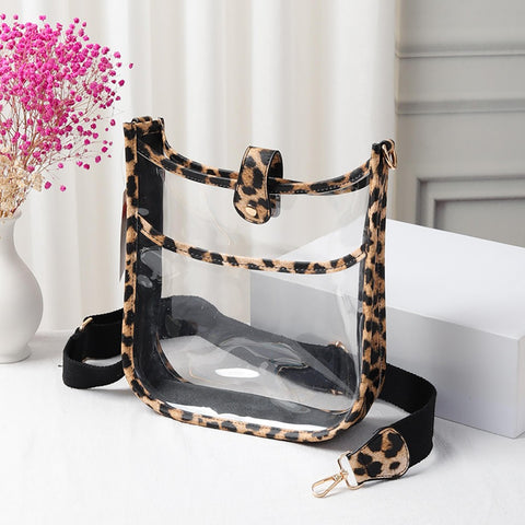Cheetah Trim Cross Body Bag With Leather Walls