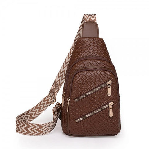 Vegan Leather Sling bag with Chevron Canvas Guitar Strap