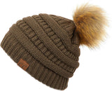 C.C HAT-43
Solid Ribbed Knit Faux Fur Pom Beanie