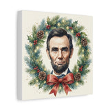 Abe Lincoln Historical President Portrait Canvas Festive Wreath Holiday Wall Art