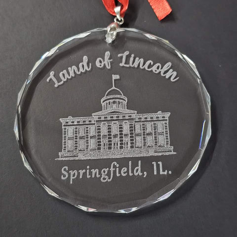 Springfield Illinois Old State Capital Christmas Engraved Beleveled Glass Ornament 3"