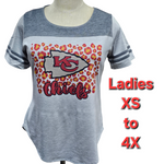 Kansas City Chiefs Cheetah Print Heather Dark Grey or Heather Red Accent Ladies Scoop Neck