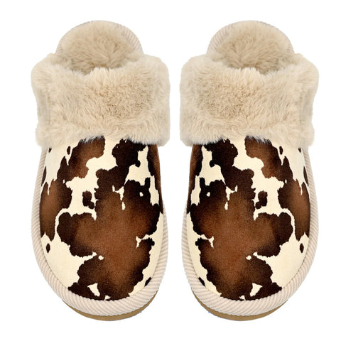 (Pre-Order) Cow Print Faux Fur C.C Slippers SPE0001