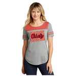 Kansas City Chiefs Cheetah Print Heather Dark Grey or Heather Red Accent Ladies Scoop Neck