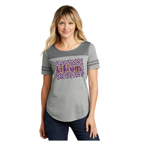 Minnesota Vikings Cheetah Grey Accent Ladies Scoop Neck Short Sleeve T-shirt