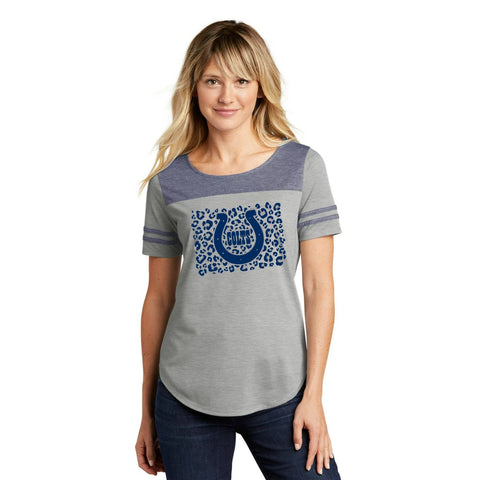 Indianapolis Colts Cheetah Print Heather Navy Accent Ladies Scoop Neck Short Sleeve