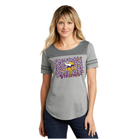 Minnesota Vikings Cheetah Main Grey Accent Ladies Scoop Neck Short Sleeve T-shirt