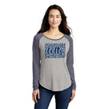 Indianapolis Colts Cheetah Print Heather Navy Accent Ladies Scoop Neck Long Sleeve