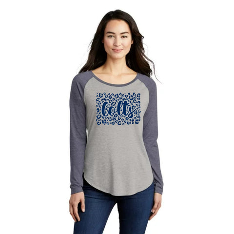Indianapolis Colts Cheetah Print Heather Navy Accent Ladies Scoop Neck Long Sleeve