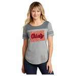 Kansas City Chiefs Cheetah Print Heather Dark Grey or Heather Red Accent Ladies Scoop Neck