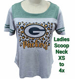 Greenbay Packers Cheetah Print Heather Dark Green Accent Ladies Scoop Neck